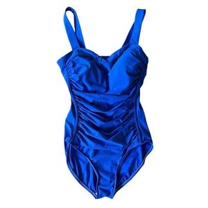I.N.C International Concepts royal blue one piece ruched front swimsuit size 10